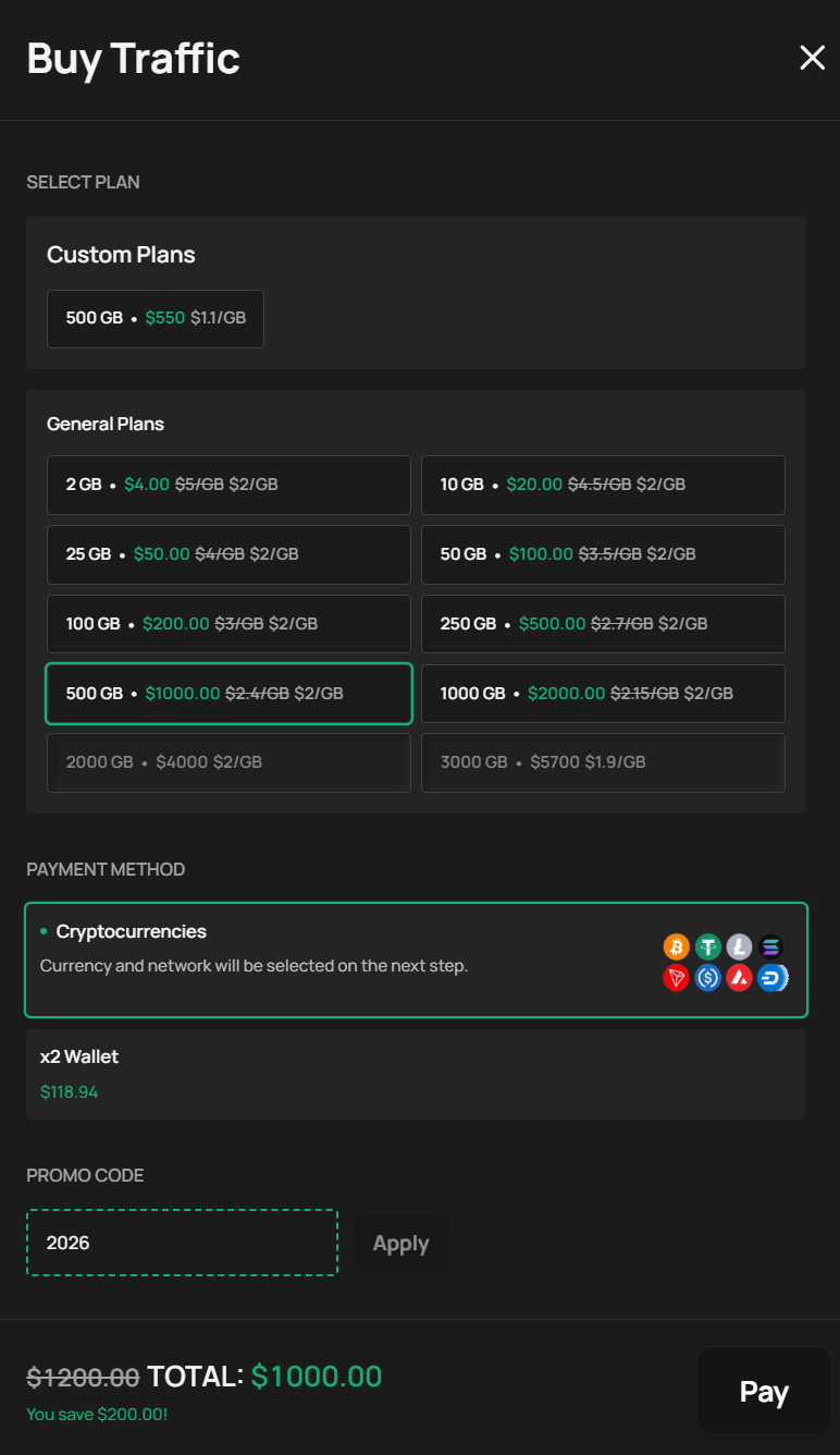 Buy Traffic checkout modal