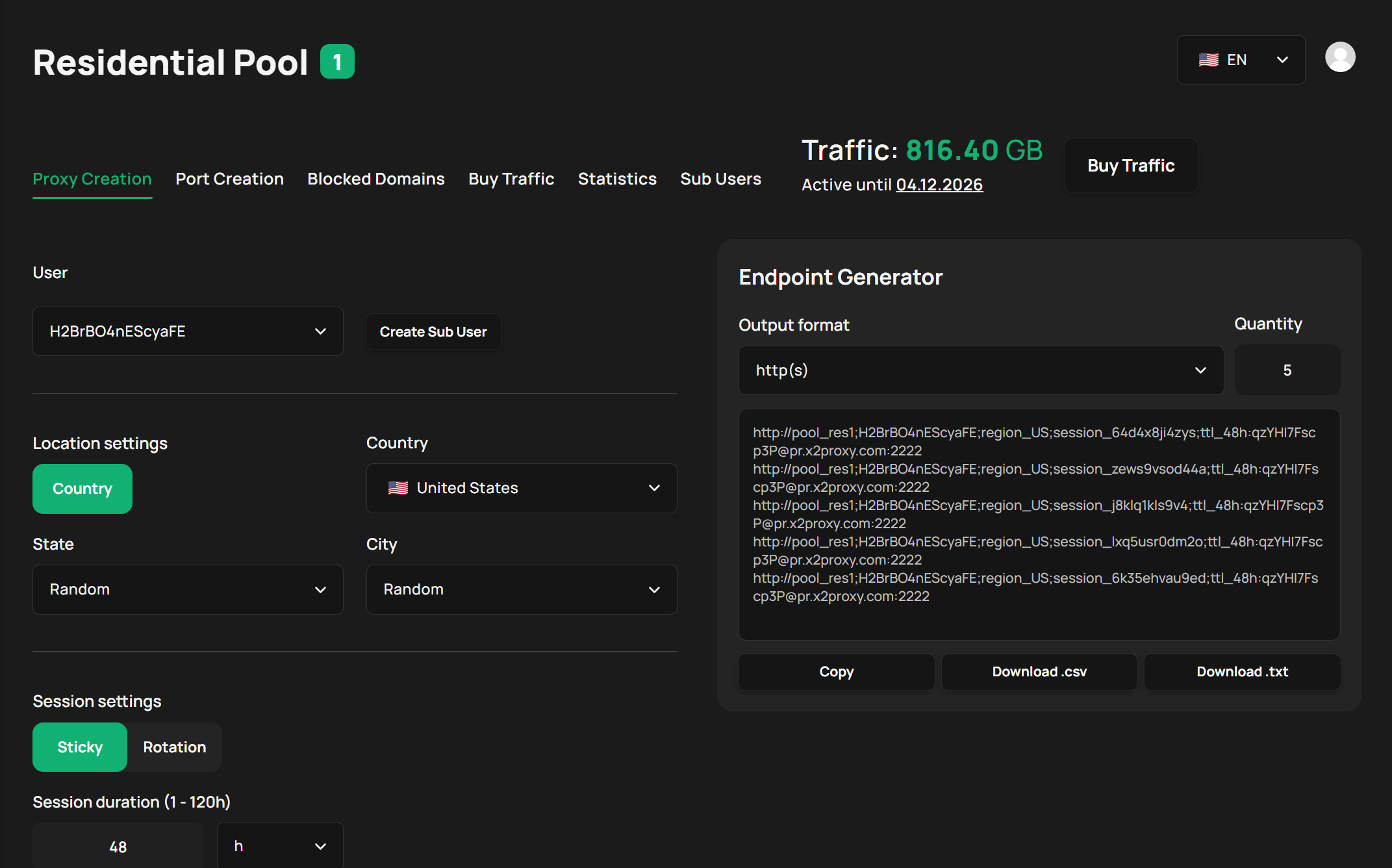 Proxy Creation tab